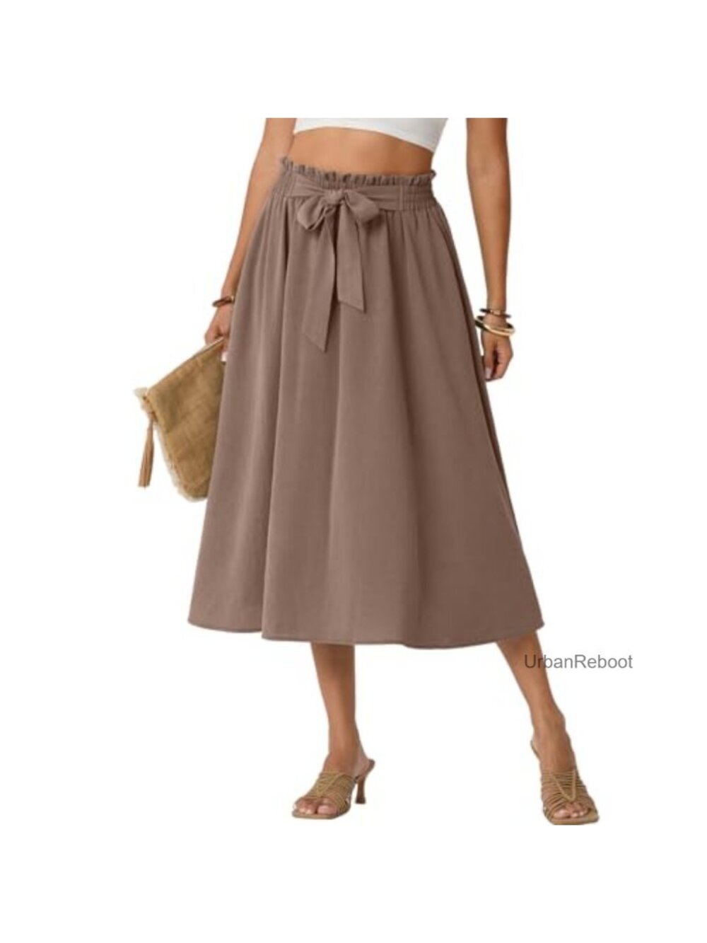 High Waisted Flowy Midi Skirt with Pockets Summer Beach Vacation